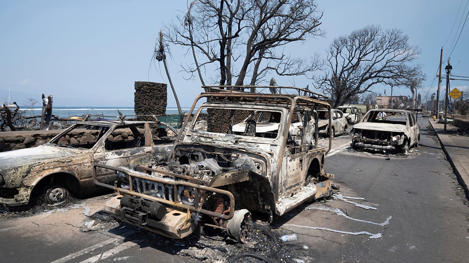 Wildfire wreckage is seen Wednesday, Aug. 9, 2023, in Lahaina, Hawaii