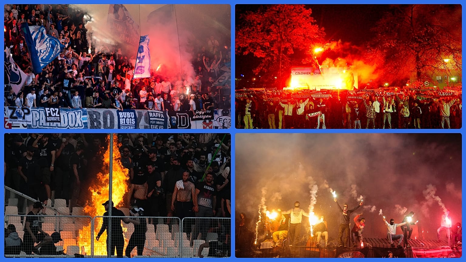 Svájci, lengyel, német és orosz szurkolók randalírozása stadionban és azon kívül