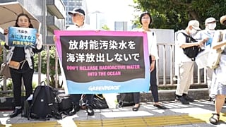 Manifestation organisée par l'ONG Greenpeace à Tokyo, Japon, le 18 août 2023.