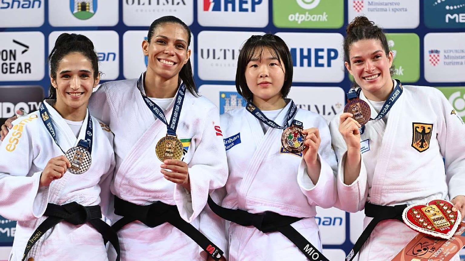 Zagreb Grand Prix 2023, -52 kg podio: Iraoui Soumiya, Pereira Jessica, Huh Mio, Ballhaus Mascha.