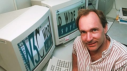 Tim Berners-Lee, 43, director of the World Wide Web Consortium at the Massachusetts Institute of Technology in Cambridge, Mass., poses in his office Monday, June 1, 1998. 