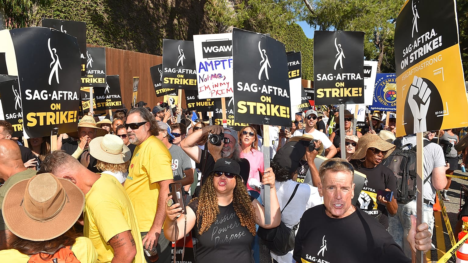 Protesters attend the Day of Solidarity union rally on Tuesday, Aug. 22, 2023, at Disney Studios in Burbank, Calif. 