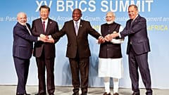 Leaders of Brazil, China, South Africa, India and Russia pose for a BRICS 2023 family photo in Johannesburg, South Africa. 23 August 2023
