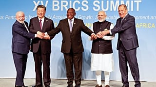 Leaders of Brazil, China, South Africa, India and Russia pose for a BRICS 2023 family photo in Johannesburg, South Africa. 23 August 2023