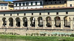 Die Sprühgraffiti an den Außensäulen des Vasari-Korridors