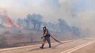Πυροσβέστης επιχειρεί στην πυρκαγιά στον Έβρο