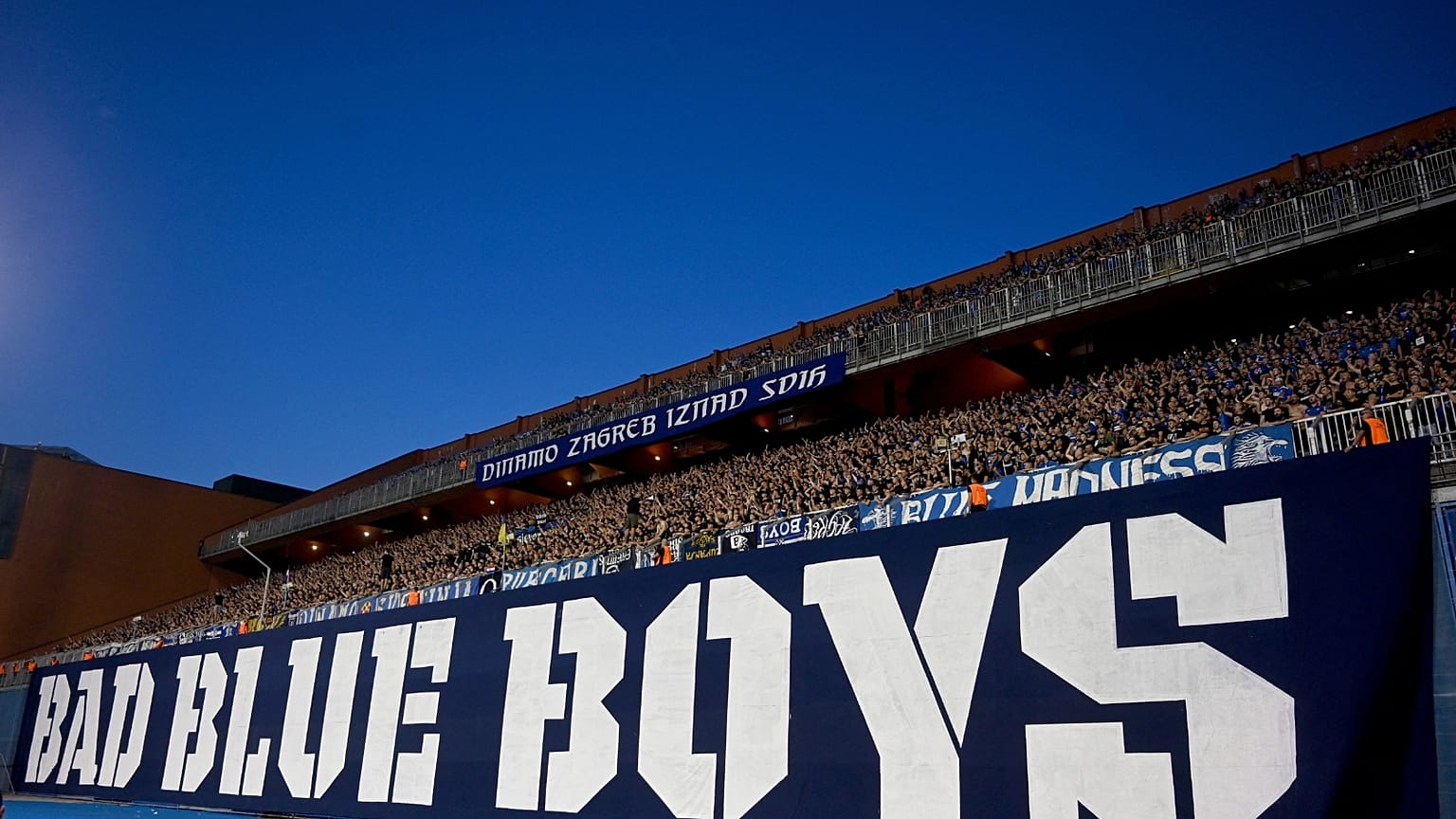 Hardline supporters of Dinamo Zagreb, known as "Bad Blue Boys", cheer during UEFA Champions League game Dinamo Zagreb vs AEK Athens in Zagreb 15 August 2023