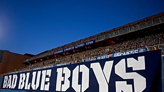 Hardline supporters of Dinamo Zagreb, known as "Bad Blue Boys", cheer during UEFA Champions League game Dinamo Zagreb vs AEK Athens in Zagreb 15 August 2023