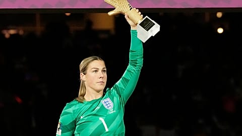 Victory for Mary Earps: The star goalkeeper poses with her Golden Glove award