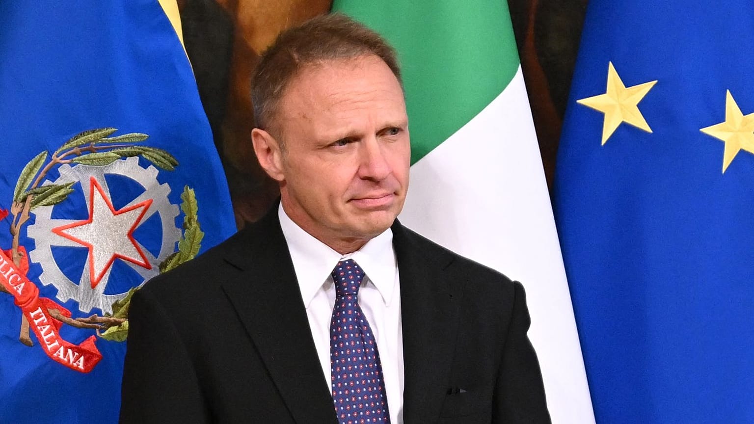 Italy's Agriculture Minister, Francesco Lollobrigida poses prior to the new government's first Cabinet meeting on October 23, 2022 at Palazzo Chigi in Rome.