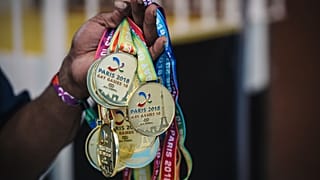 Medals on show at the 10th edition of the international Gay Games in Paris, 2018
