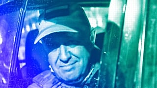 Yevgeny Prigozhin leaving an area of the HQ of the Southern Military District in a street in Rostov-on-Don, 24 July 2023