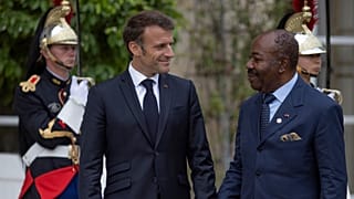 Emmanuel Macron hosts Gabonese President Ali Bongo at the Elysee Palace, June 2023.