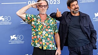 Massimiliano Rossi à gauche et Pierfrancesco Favino pour la présention à Venise de "Comandante"