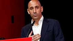 FILE - The president of the Spanish soccer federation Luis Rubiales speaks during an emergency general assembly meeting in Las Rozas, Spain, Friday Aug. 25, 2023.