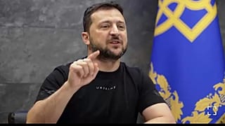 Volodymyr Zelensky in collegamento con il Forum Ambrosetti di Cernobbio. (1.9.2023)