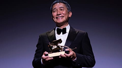 Tony Leung Chiu-wai receives the Golden Lion for Lifetime Achievement award during the 80th edition of the Venice Film Festival in Venice, Italy, on Saturday, Sept. 2, 2023.