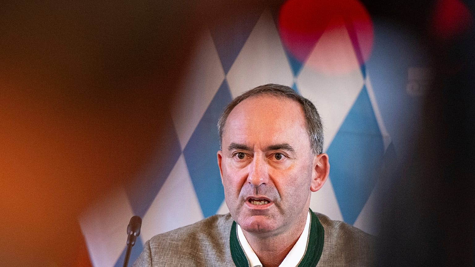 Hubert Aiwanger speaks at a press conference in Munich, Germany on Thursday