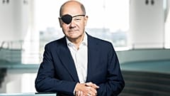 German Chancellor Olaf Scholz with a black eye-pad at the chancellery in Berlin, Monday, Sept. 4, 2023. 