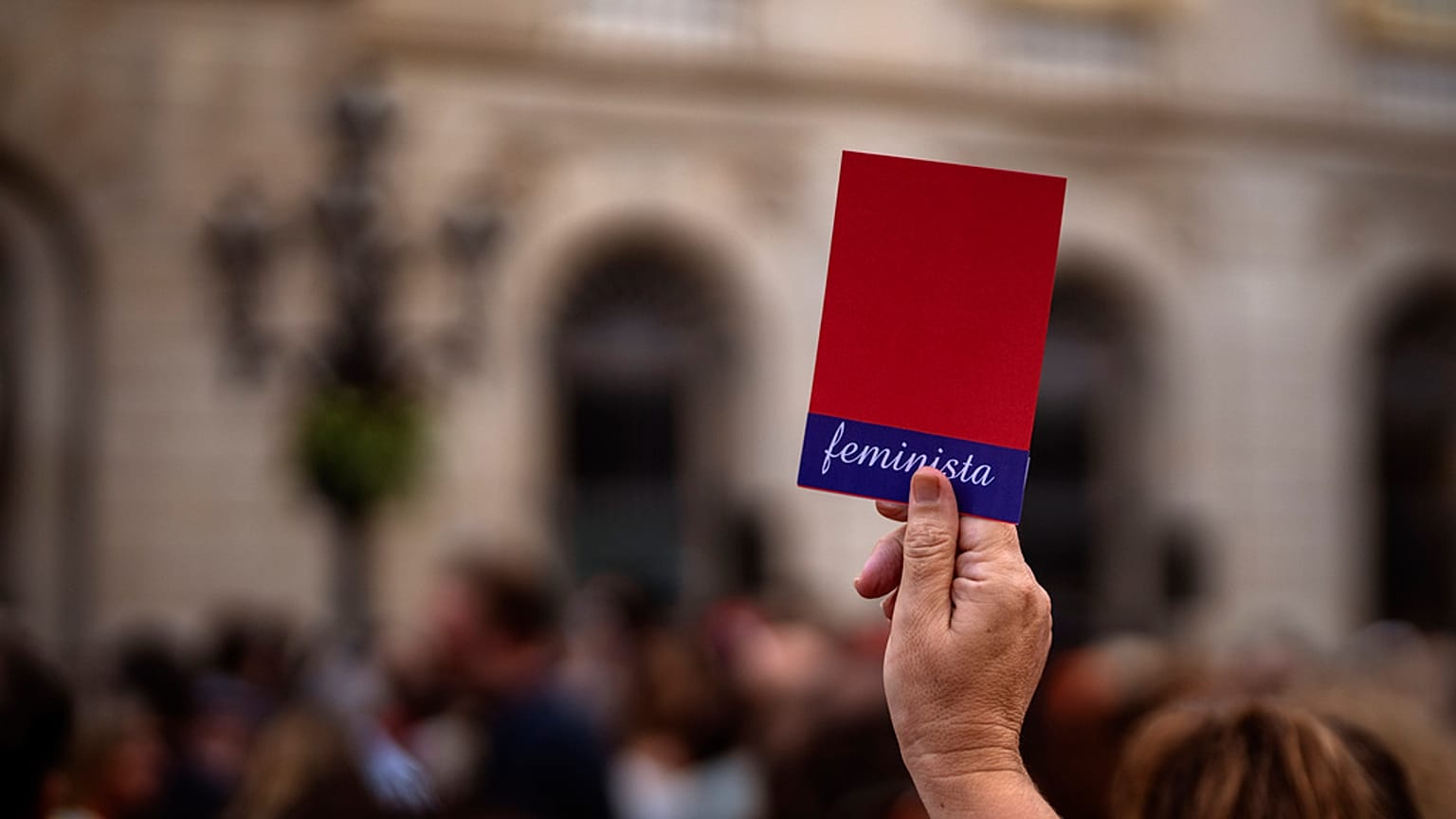 Demonstrators shouts slogans during a protest against the President of Spain's soccer federation Luis Rubiales.
