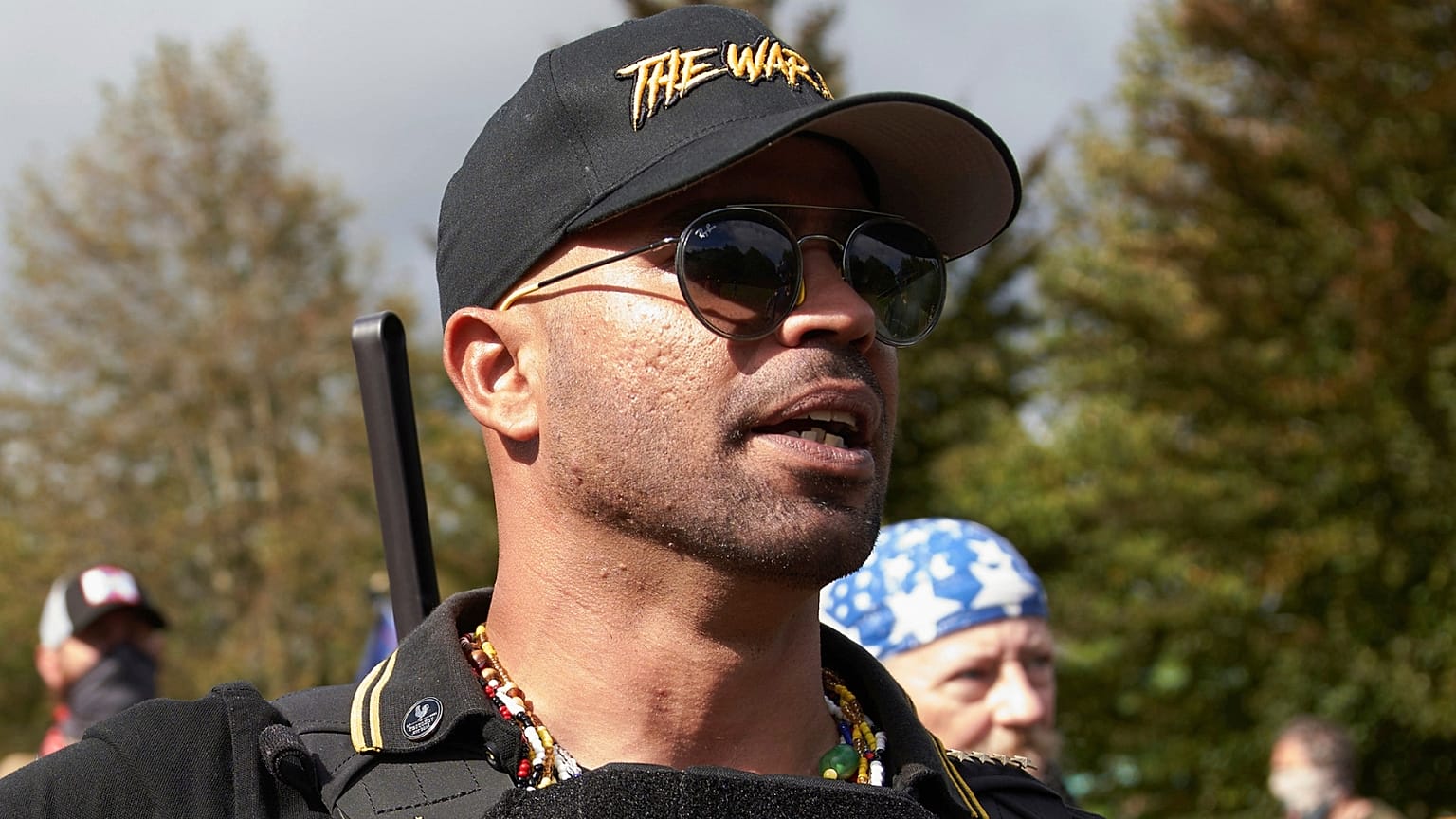 FILE - Proud Boys leader Enrique Tarrio speaks at a rally in Delta Park on Sept. 26, 2020, in Portland, Ore.