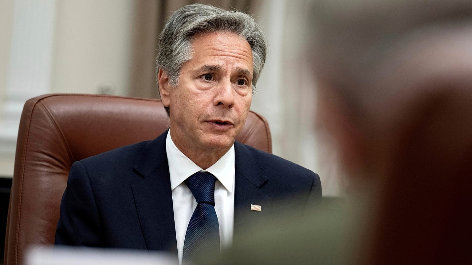 US Secretary of State Antony Blinken makes an opening statement during a meeting with Ukraine's Prime Minister in Kyiv, 6 September 2023