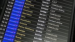 The departures board at Heathrow Airport, in London during the air traffic control meltdown.