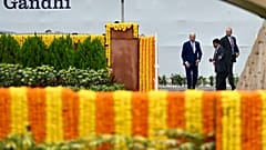 US President Joe Biden arrives at the Rajghat, a Mahatma Gandhi memorial, where G20 leaders will paying their respects, in New Delhi, India, Sunday, Sept. 10, 2023. 