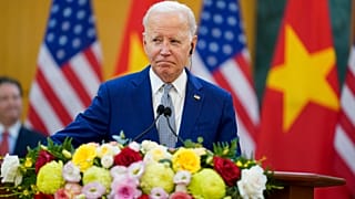 Joe Biden speaks at the Communist Party of Vietnam Headquarters, in Hanoi, Vietnam on Sunday