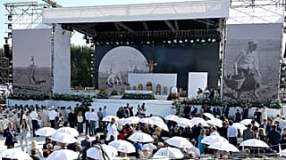 Crowds attending a Mass in which the Vatican beatified the Polish Ulma family in their home village of Markowa