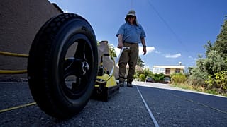 Harry M Jol operates a ground-penetrating radar in the village of Exo Metochi, Duzova, in the breakaway Turkish Cypriot north of ethnically divided Cyprus.