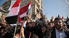 تظاهرة لأنصار الحوثيين بمناسبة مرور ستة أعوام على التحالف الذي تقوده السعودية في صنعاء، اليمن