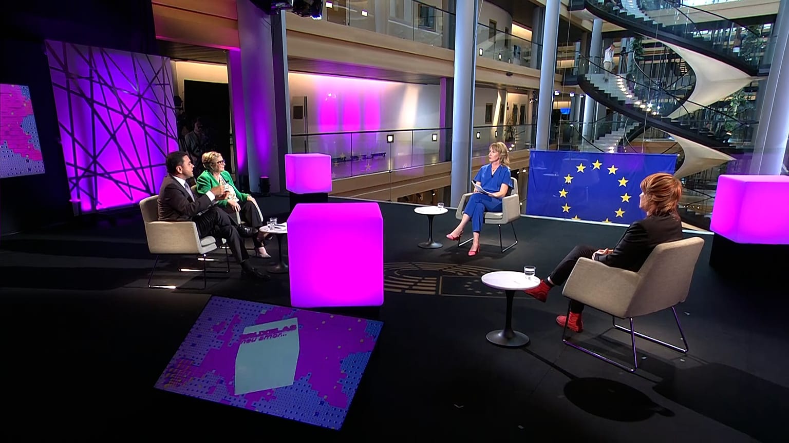 Host Méabh Mc Mahon with Frances Fitzgerald, Malin Björk and Pedro Marques in Strasbourg 