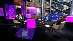 Host Méabh Mc Mahon with Frances Fitzgerald, Malin Björk and Pedro Marques in Strasbourg 