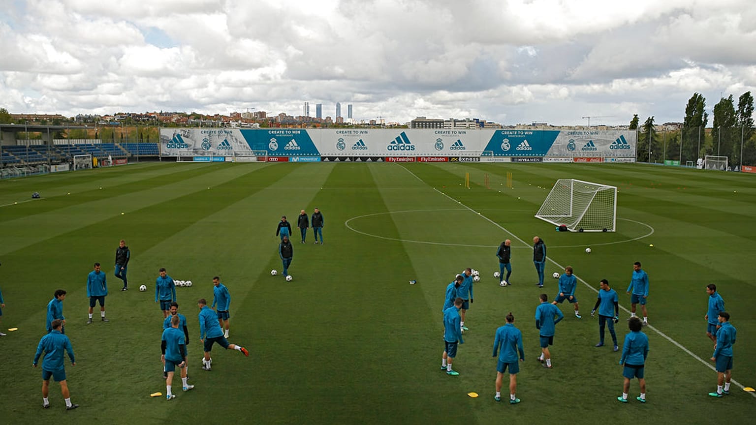Real Madrid players work out during a training session at the team's Valdebebas training ground in Madrid.