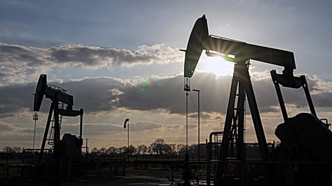 A pumpjack of Wintershall DEA extracts crude oil at an old oil field in Emlichheim, Germany, March 18, 2022.