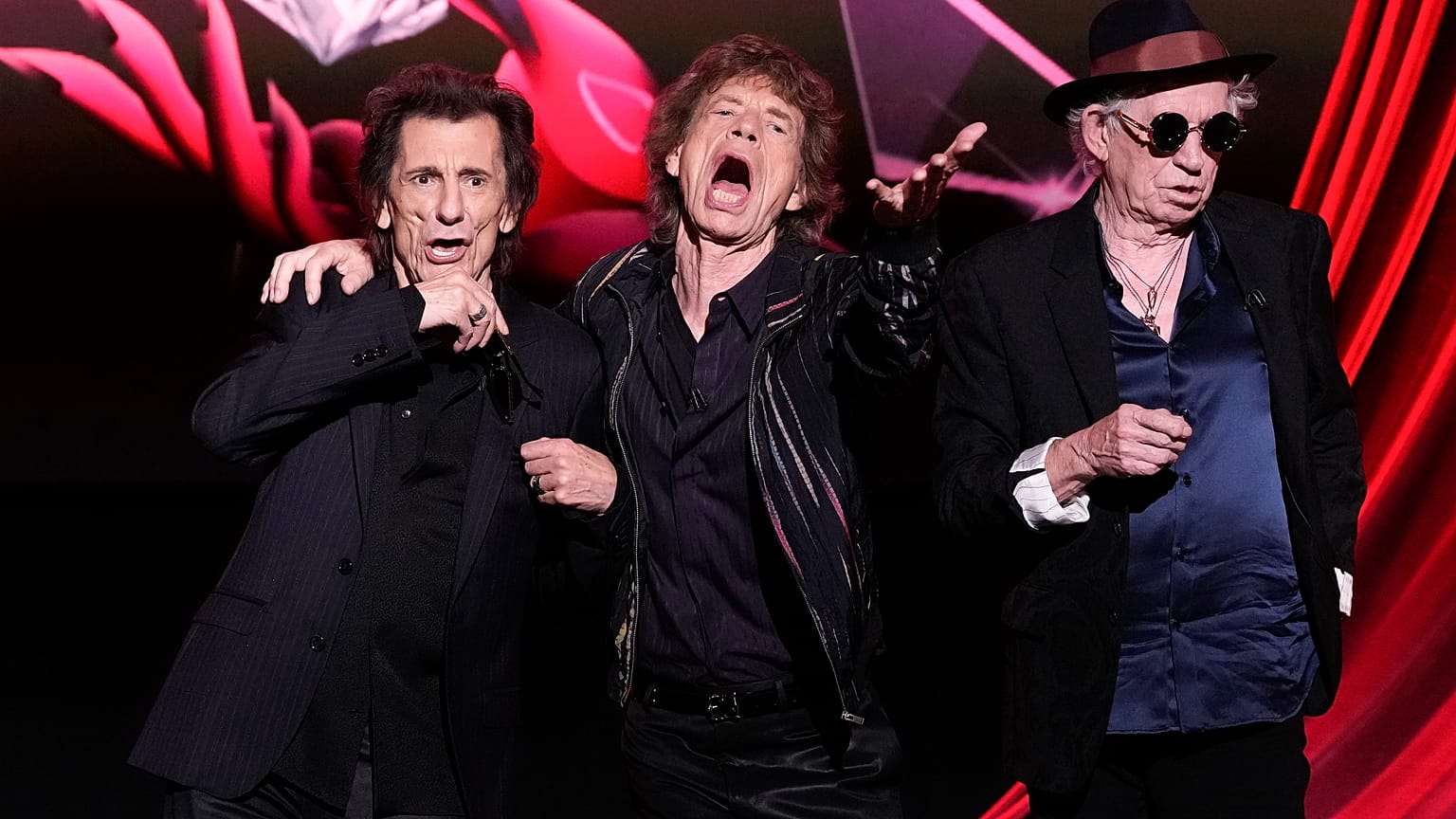 The band pose for photographers at the press conference for the launch of the new Rolling Stones album 'Hackney Diamonds' on 6 Sept. 2023 in London.