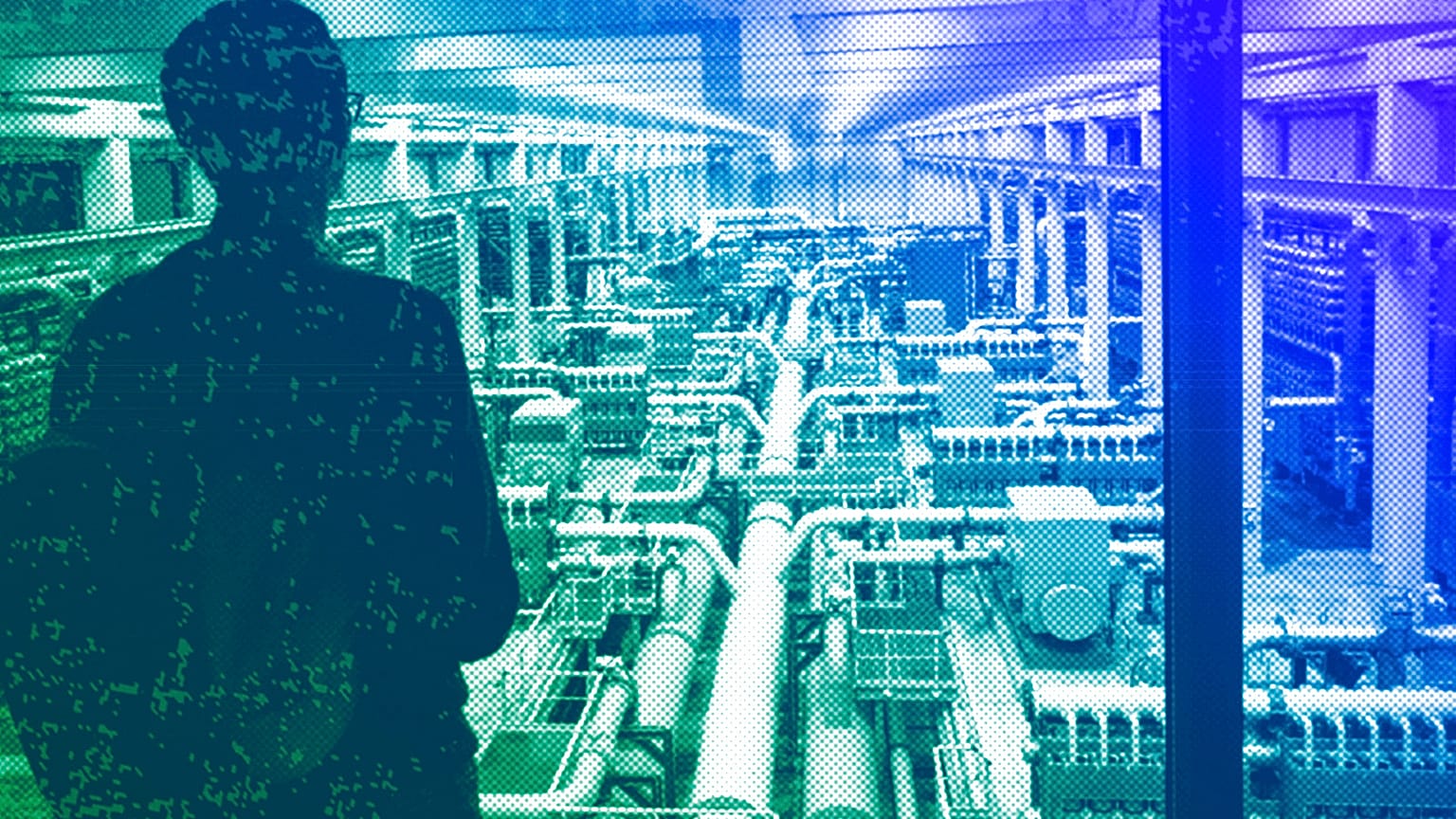 A person looks out at the view of the pipeline that transports seawater to filters at Europe's largest desalination plant for drinking water in Barcelona, May 2023