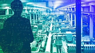 A person looks out at the view of the pipeline that transports seawater to filters at Europe's largest desalination plant for drinking water in Barcelona, May 2023