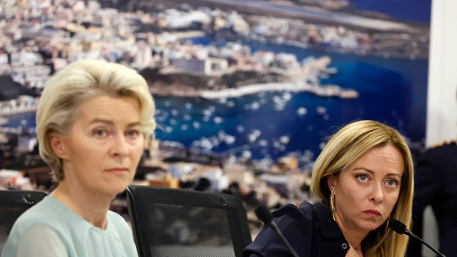 Ursula von der Leyen e Giorgia Meloni. (Lampedusa, 17.9.2023)