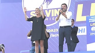 Marine Le Pen e Matteo Salvini a Pontida