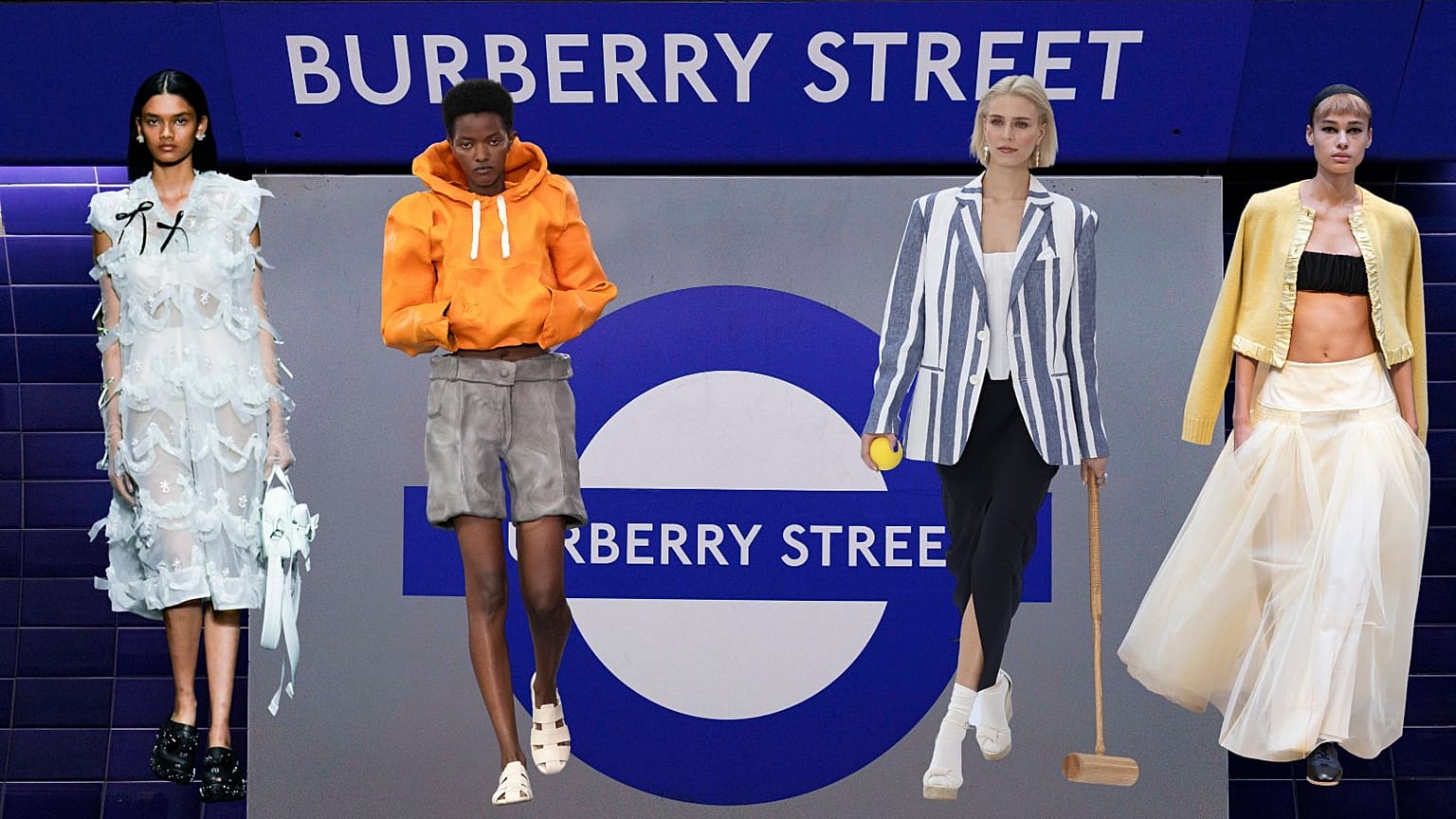 A very 'London' Fashion Week: (L-R) Models for Simone Rocha, JW Anderson, Paul Costelloe and  Molly Goddard take to the catwalk 