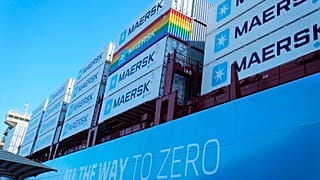 Containers are seen on the worlds first methanol-enabled container vessel before the namegiving ceremony in Copenhagen, Denmark, Thursday, Sept 14, 2023. Danish shipping compa