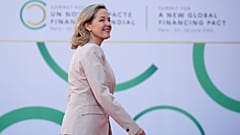 Spain's Economy Minister Nadia Calvino arrives for the closing session of the New Global Financial Pact Summit, Friday, June 23, 2023 in Paris.