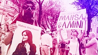 Protesters demonstrate on the occasion of the one-year anniversary of the death of 22-year-old Mahsa Amini, in Rome, September 2023
