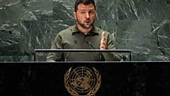 Ukraine's President Volodymyr Zelenskyy addresses the 78th session of the United Nations General Assembly, Tuesday, Sept. 19, 2023.