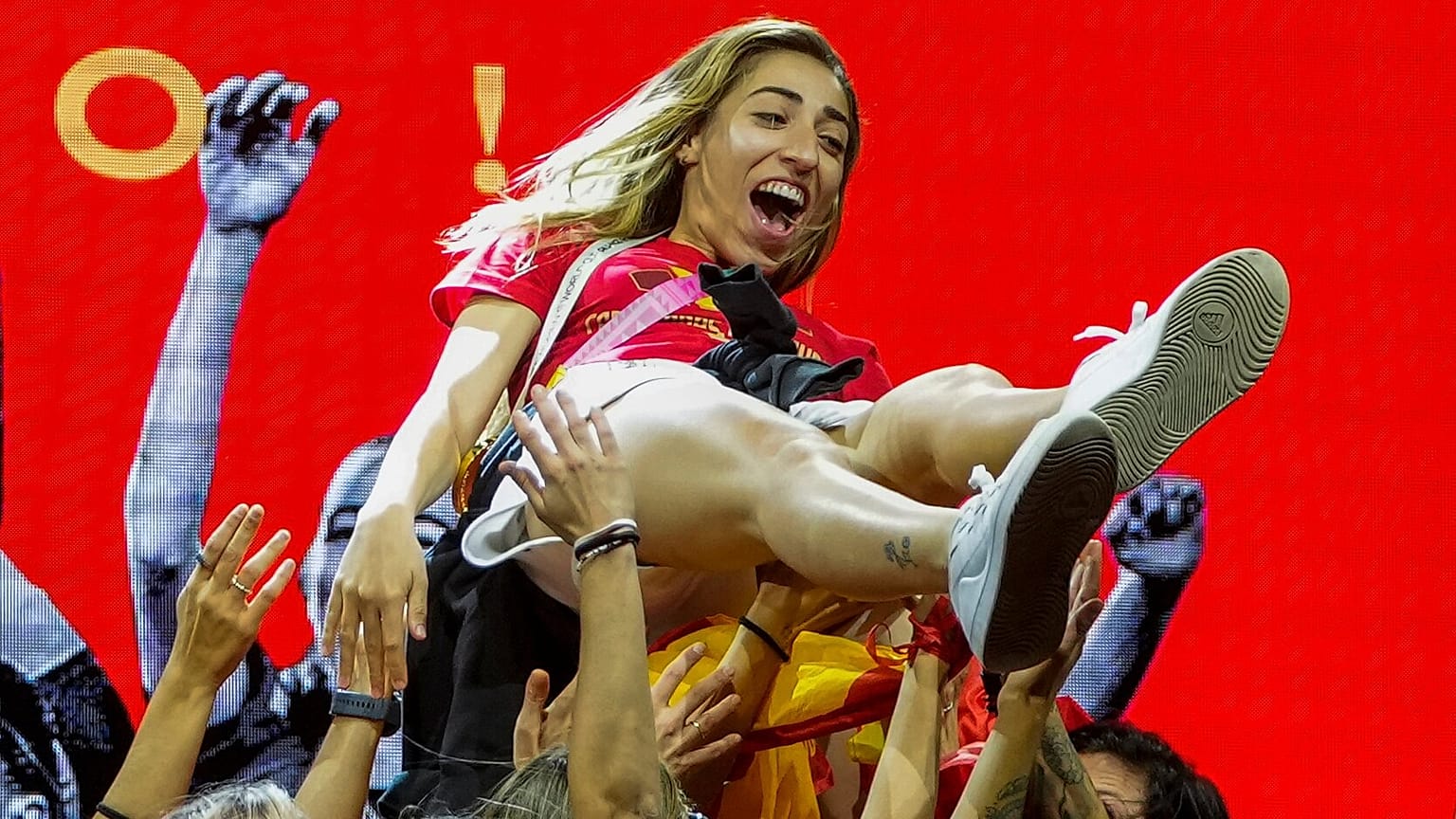 المنتخب الوطني الإسباني يحتفل بالفوز في بطولة العالم لكرة الق��م للنساء في 21 آب / أوغسطس 2023