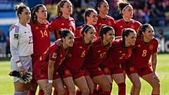 Spain pose for a team photo ahead of the Women's World Cup quarterfinal soccer match between Spain and the Netherlands in Wellington, New Zealand, Friday, Aug. 11, 2023. 