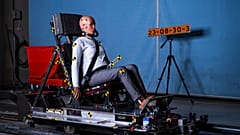 Image shows the world's first female crash test dummy called SET 50F, designed by a Swedish engineer to help make sure women are better protected in cars.