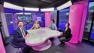 Host Méabh Mc Mahon with Lukas Mandl, Rebecca Christie and Matteo Albania